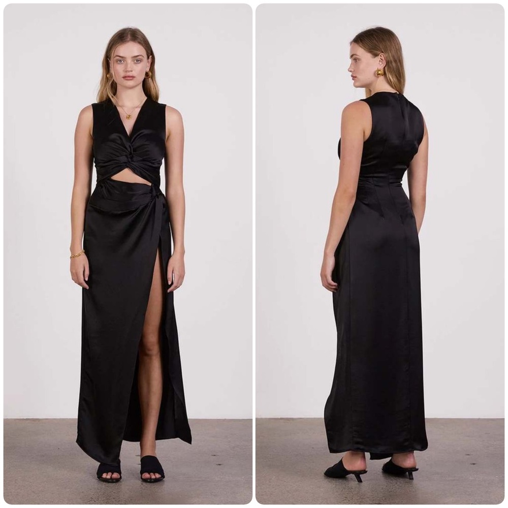 Anna Quan Sz AU8 | US 2/4 Violeta Midi Dress High Slit Cutout Twist Bodice Satin